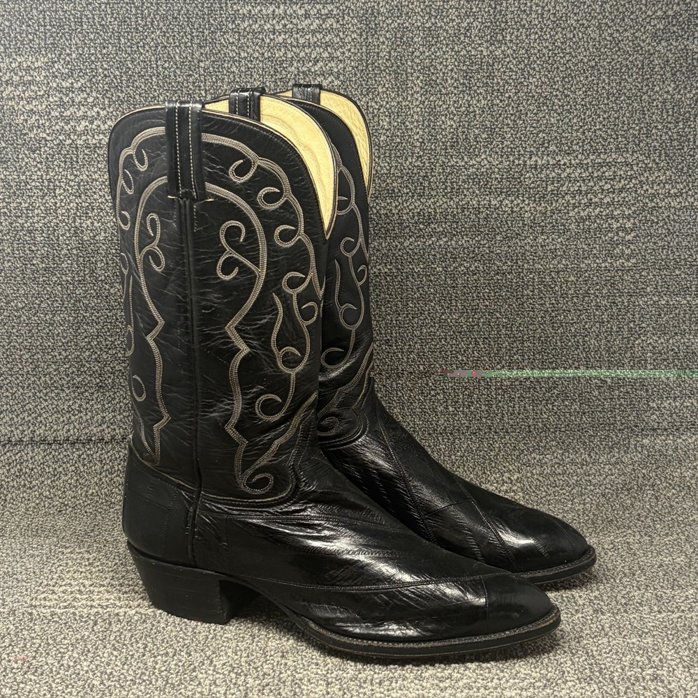 Vintage Hondo 8000 Eel Skin Cowboy Boots Mens 13 E Black Exotic Western